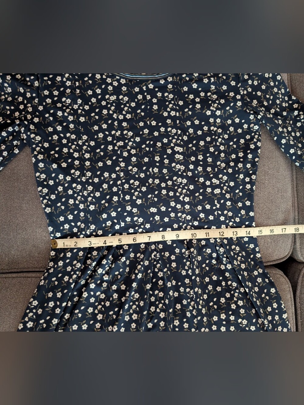 Max Studio Navy and White Floral Long-Sleeve Fit & Flare Dress - Picture 7 of 9